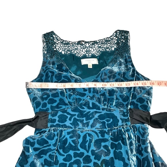 ANTHROPOLOGIE MOULINETTE SOEURS Matilija Teal Silk & Velvet Burnout Dress Sz 2 - Picture 6 of 11